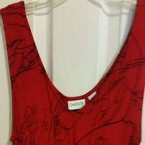 Chico's sz 3 Red sleeveless dress w/ black print